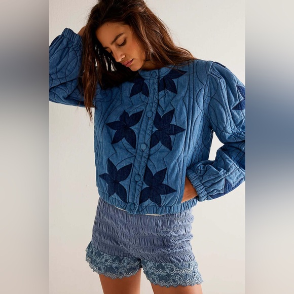 NWT Free People Quinn Quilted Jacket Denim Chambray - Picture 3 of 8